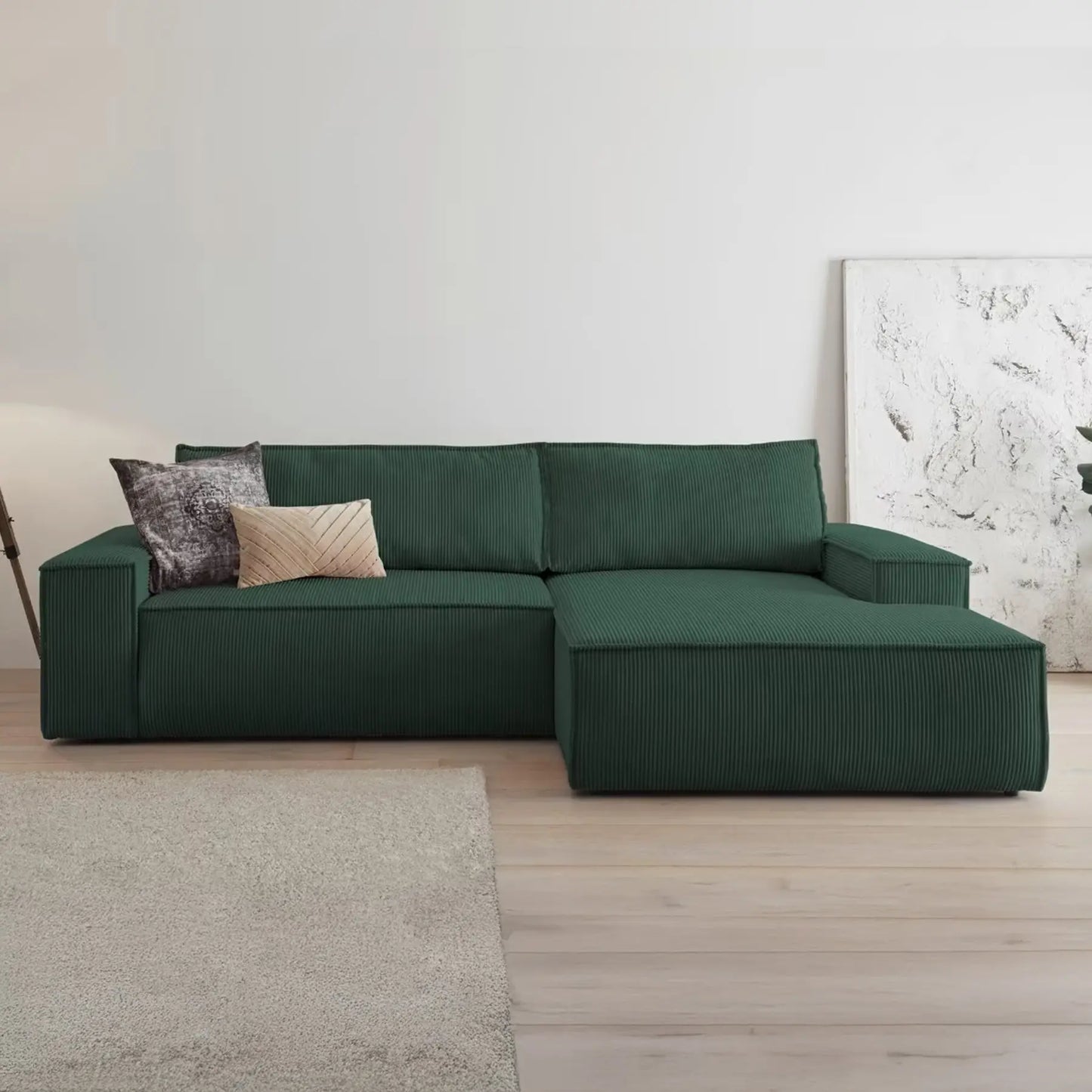 Ecksofa mit grünem Cordbezug