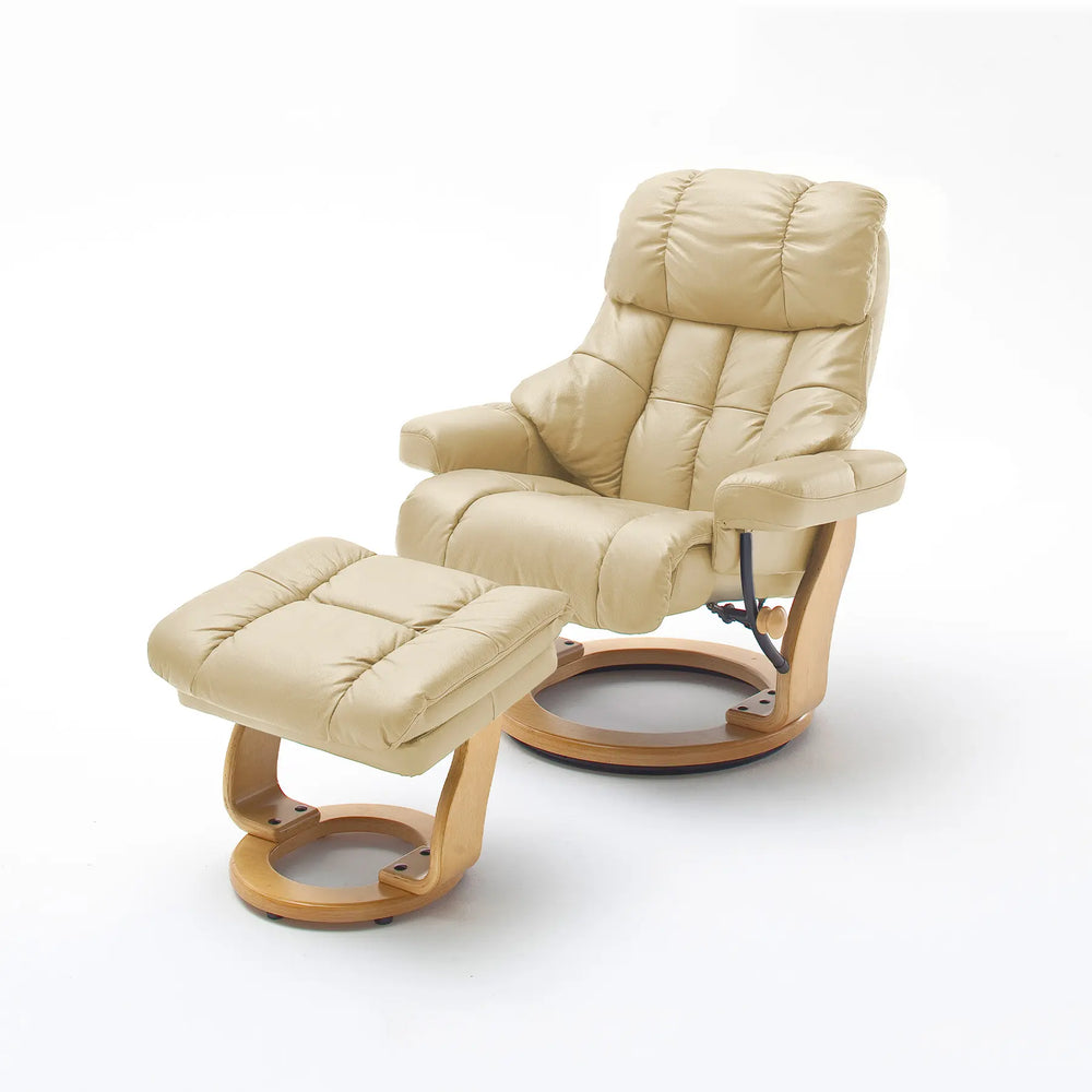 
                  
                    TV-Relaxsessel in cremefarbenem Leder mit Holzfuß in natur

                  
                