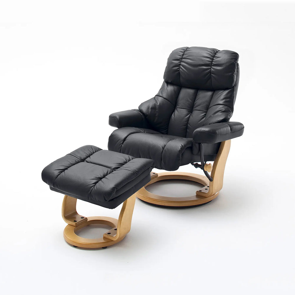 
                  
                    TV-Relaxsessel mit schwarzem Lederbezug und naturfarbenem Fuß
                  
                