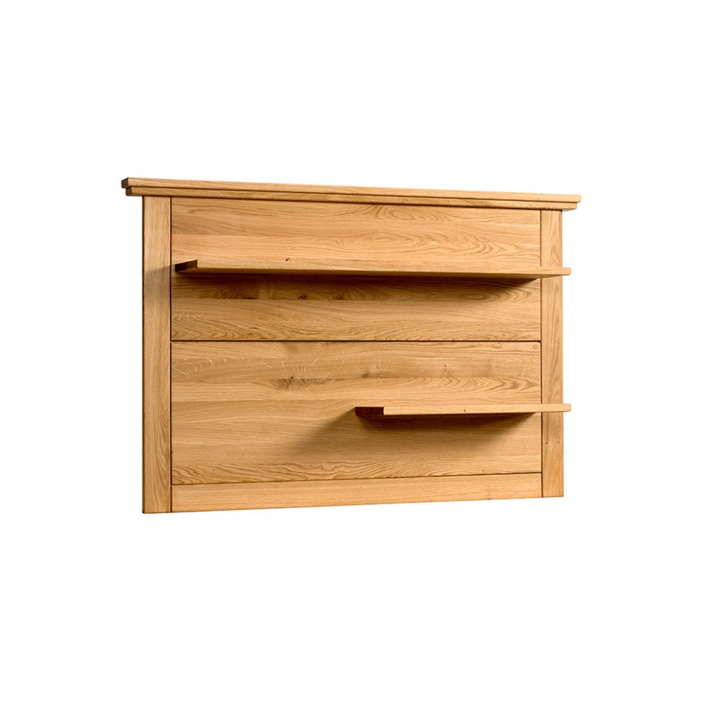 Wandboard aus massiver Eiche mit zwei Ablageböden