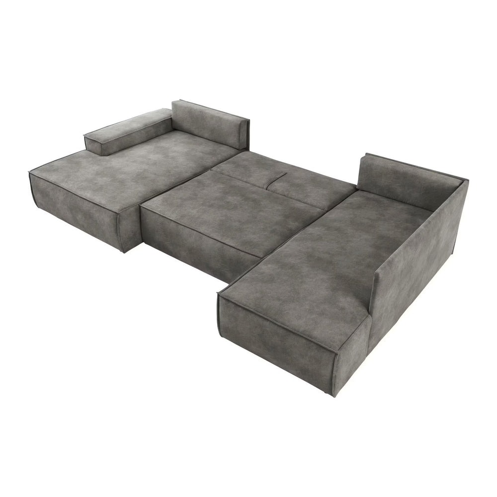 
                  
                    Wohnlandschaft mit grauem Microfaser-Stoff in U-Form ausgeklappt als Schlafsofa
                  
                