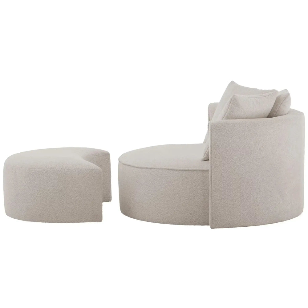 
                  
                    XXL-Sessel mit taupefarbenem Boucle-Stoffbezug und Hocker
                  
                