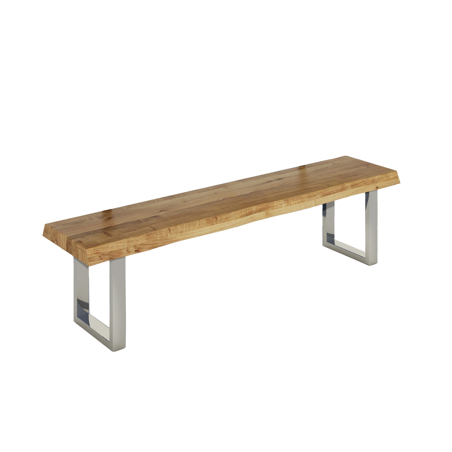 Sitzbank aus Holz mit Metallfuß in Edelstahloptik