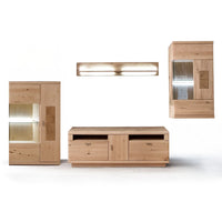4-teilige Wohnwand aus massiver Eiche bestehend aus Highboard, Wandboard, TV-Anrichte und Hängeschrank
