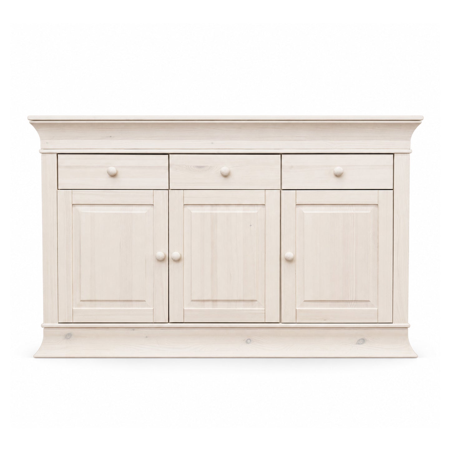 Weißes Sideboard aus Kiefernholz massiv mit drei Türen und drei Schubkästen