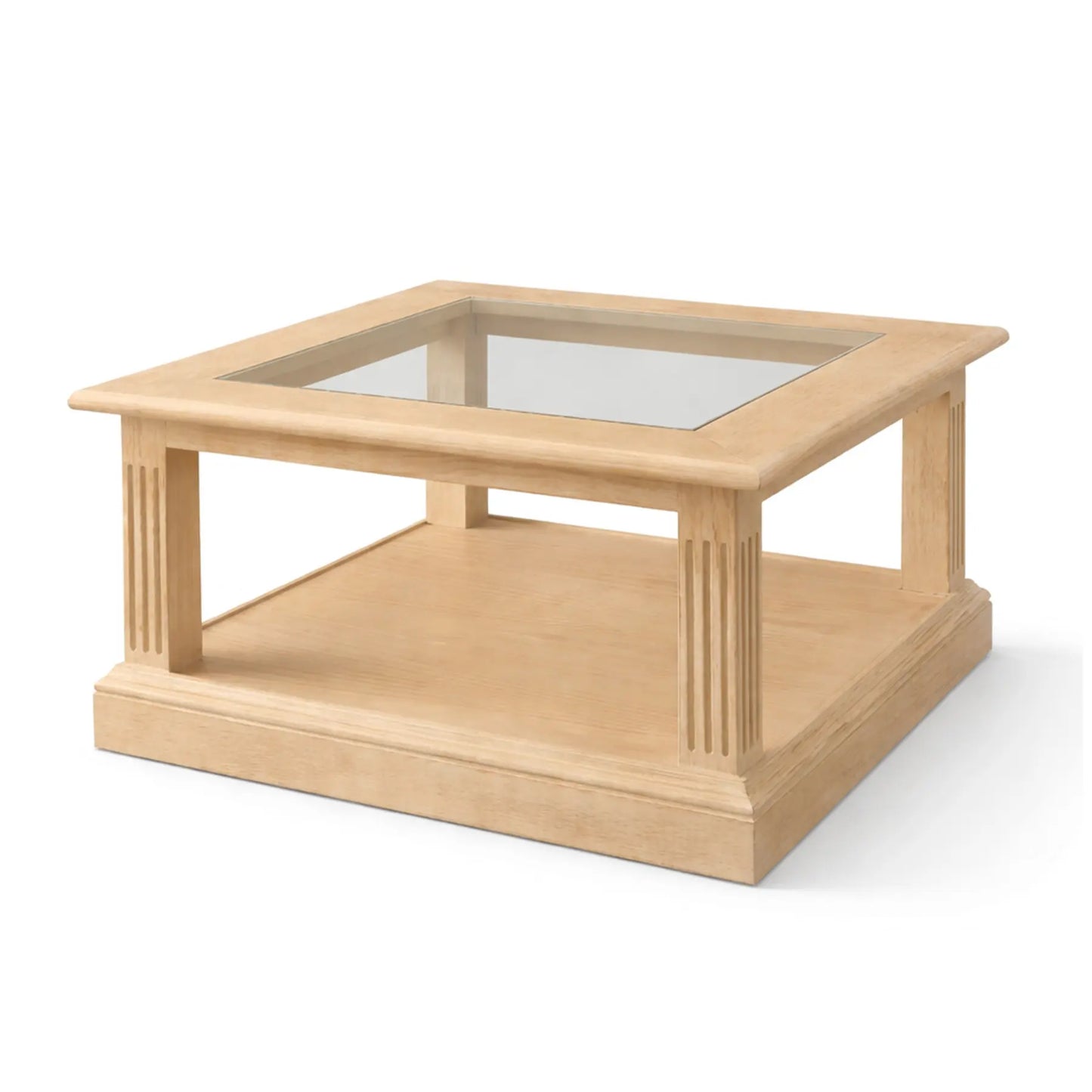 Couchtisch aus massiver Pinie mit Glasplatte