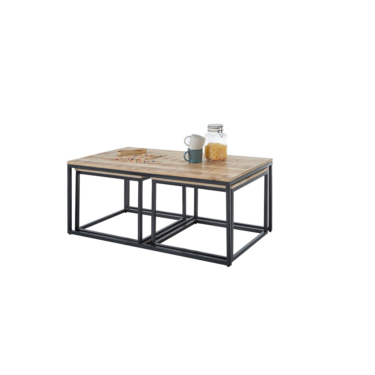 3 teiliges Couchtischset im Industriestyle ineinader geschoben