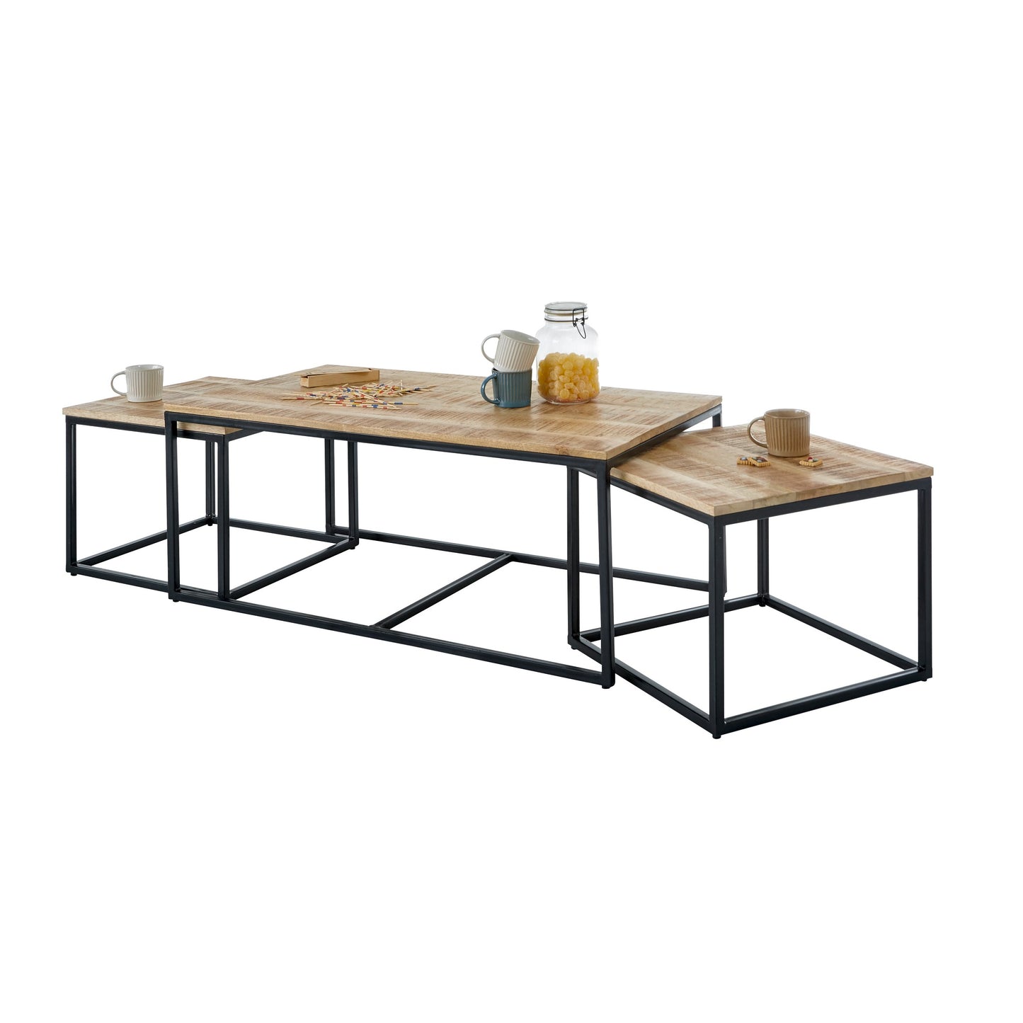 3 teiliges Couchtischset im Industriestyle