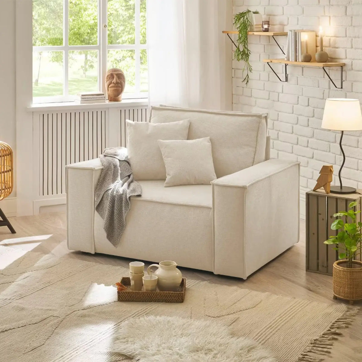 Loveseat Sessel Finnley Webstoff Creme – stilvoll & gemütlich – AMD Möbel