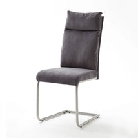 Schwingstuhl in grau mit silbernem Fuß
