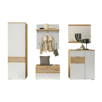 5-teiliges Garderobenset in weiß und eichefarben