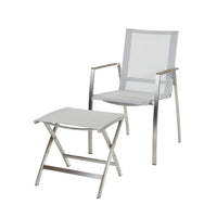 Gartenstuhl mit Hocker in silber weiß