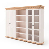 Biblothek aus weißem Kiefernholz mit antikfarbener Absetzung