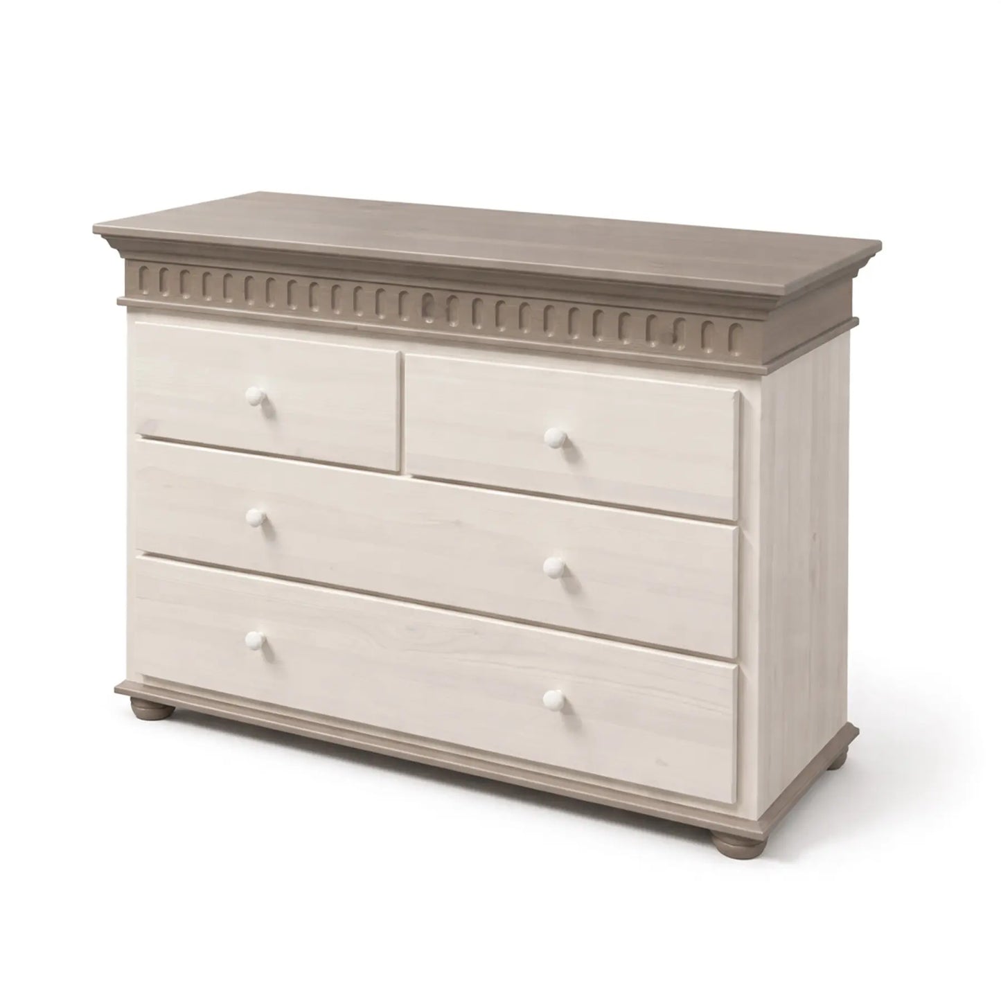 Weiße Holzkommode mit lavafarbener Absetzung