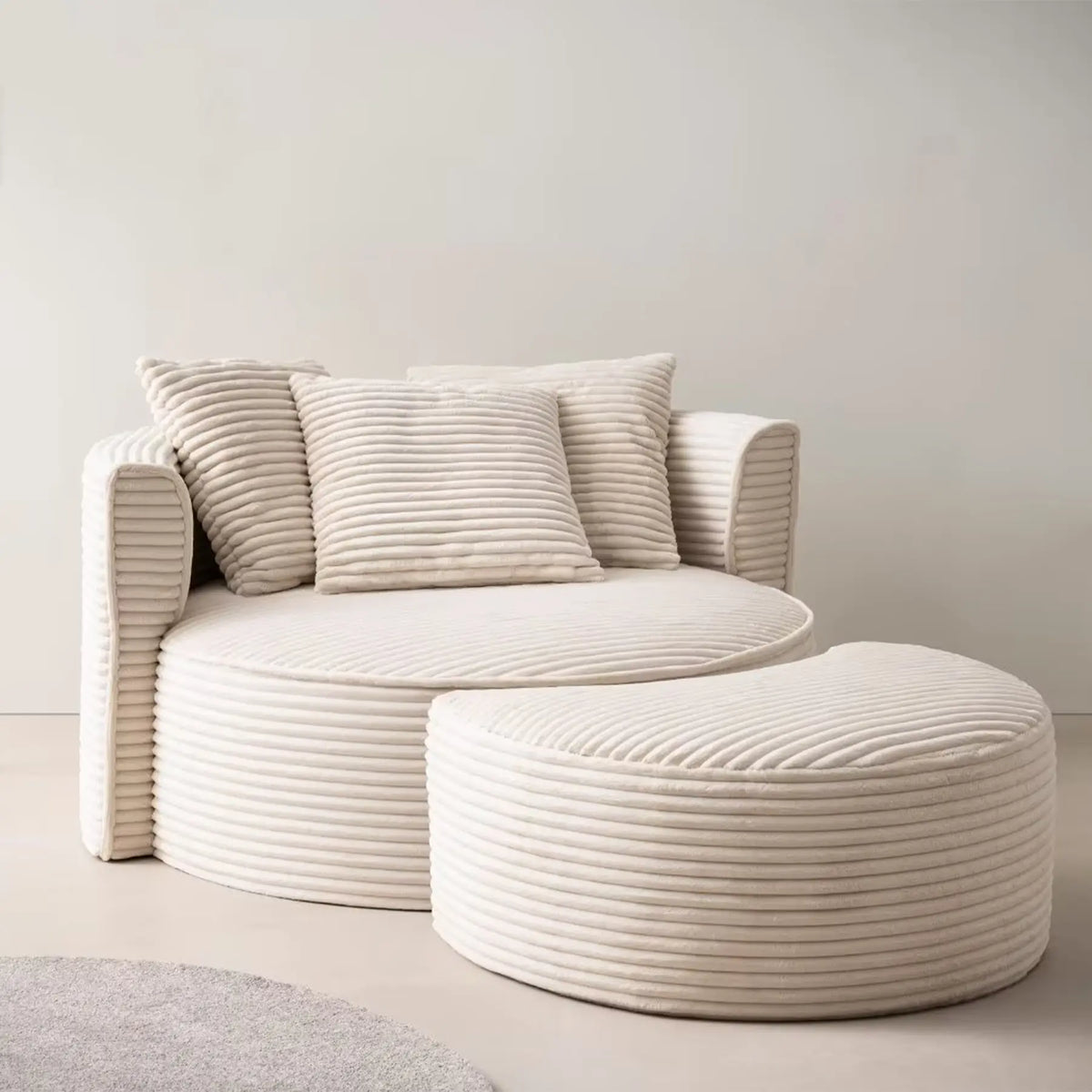 Isalie XXL Sessel mit Hocker Breitcord Beige – Loveseat für Wohnzimmer – AMD Möbel