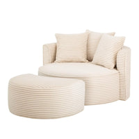 XXL-Sessel mit Hocker Breitcord beige – Isalie