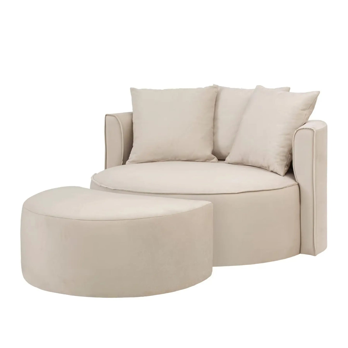 Runder XXL Sessel mit Samtoptik-Bezug creme