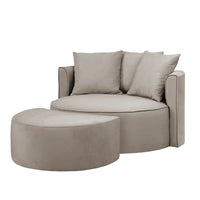 Runder Sessel mit Hocker mit taupe-farbenem Samtbezug