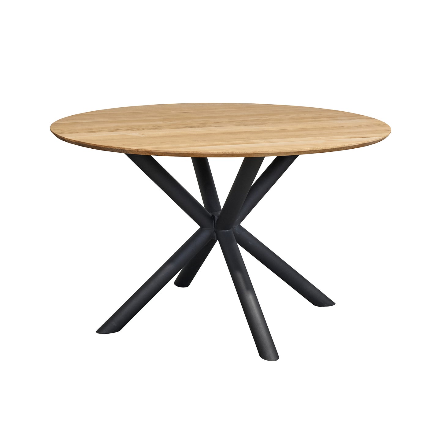 Runder Esstisch mit Holzplatte und schwarzem Spider-Fuss