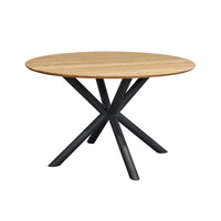 Runder Esstisch mit Holzplatte und schwarzem Spider-Fuss