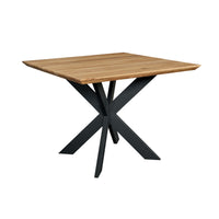 Quadratischer Esstisch mit Holzplatte und schwarzen Metall-Gestell