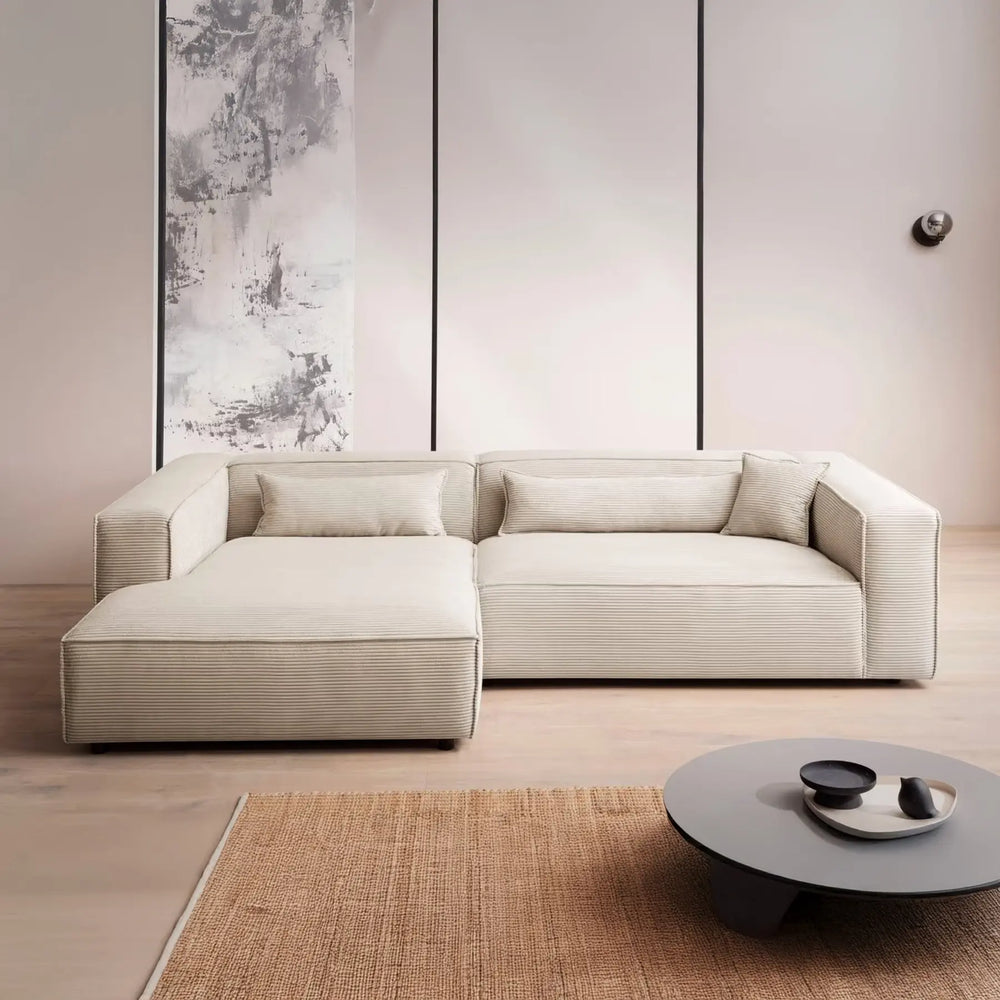 XXL Ecksofa mit Cordbezug in hellbeige