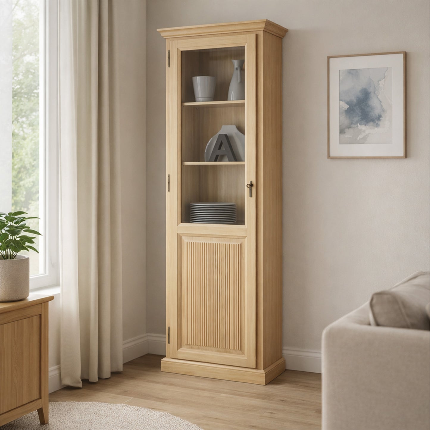 1-türige Vitrine aus massiven Pinienholz