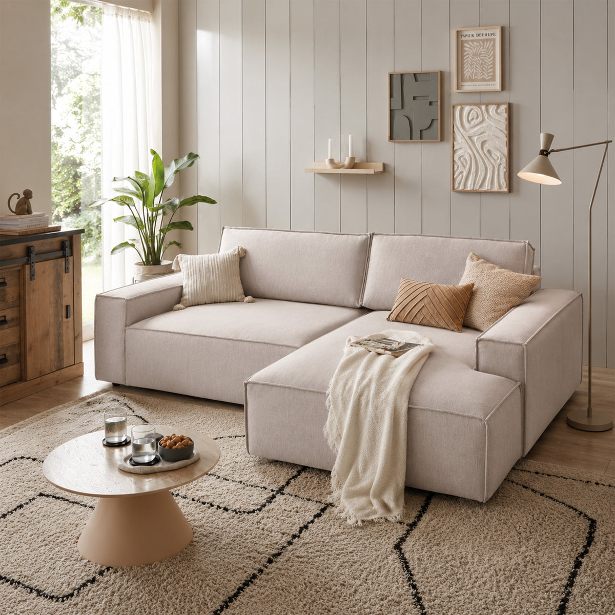 XXL Ecksofa Sherwood mit beigem Bezug in Leinenoptik online bestellen – AMD Möbel