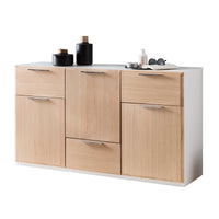 Sideboard mit weißem Korpus und Holzfront