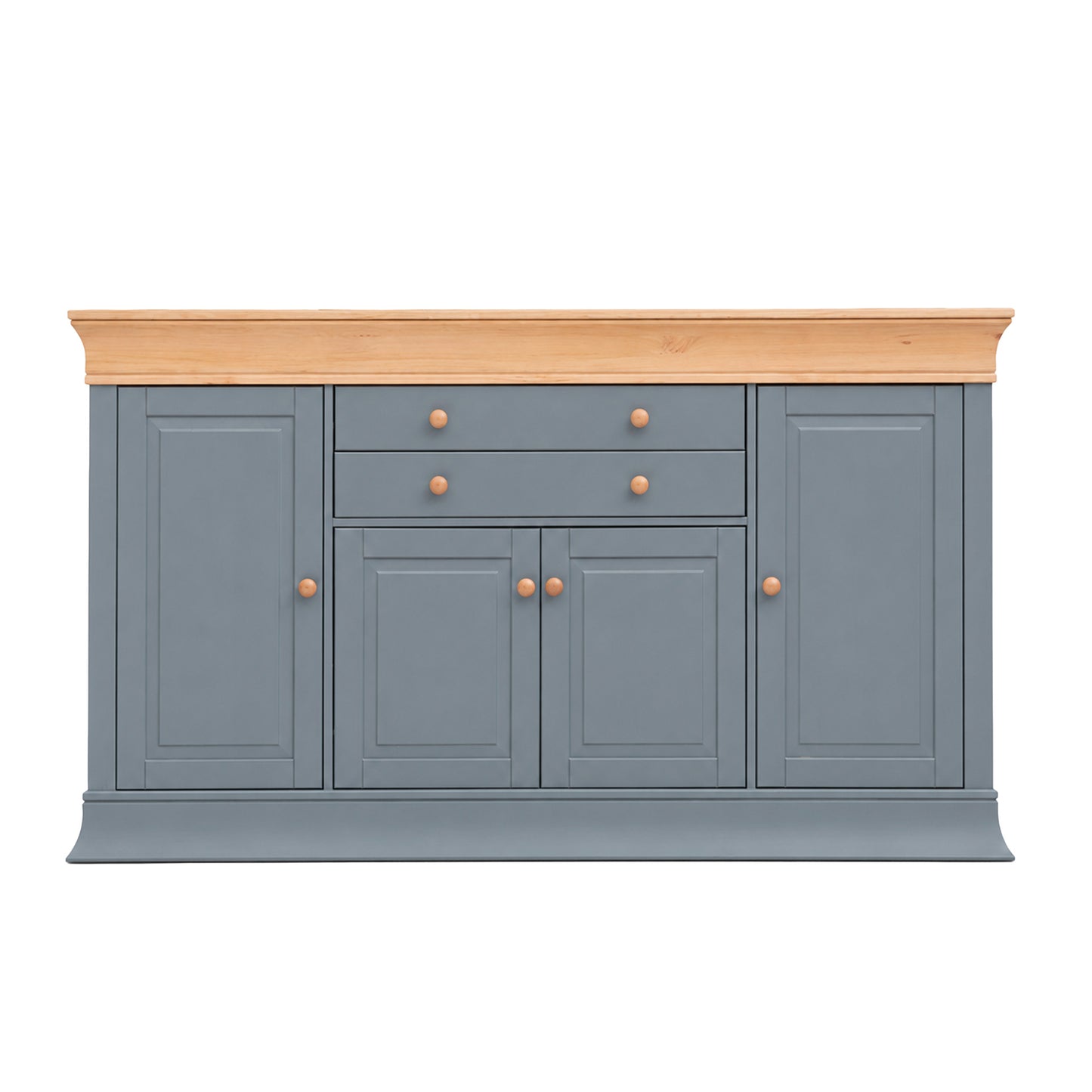 Sideboard aus massiver Kiefern in grau mit antikfarbener Absetzung mit 4 Türen und 2 Schubkästen