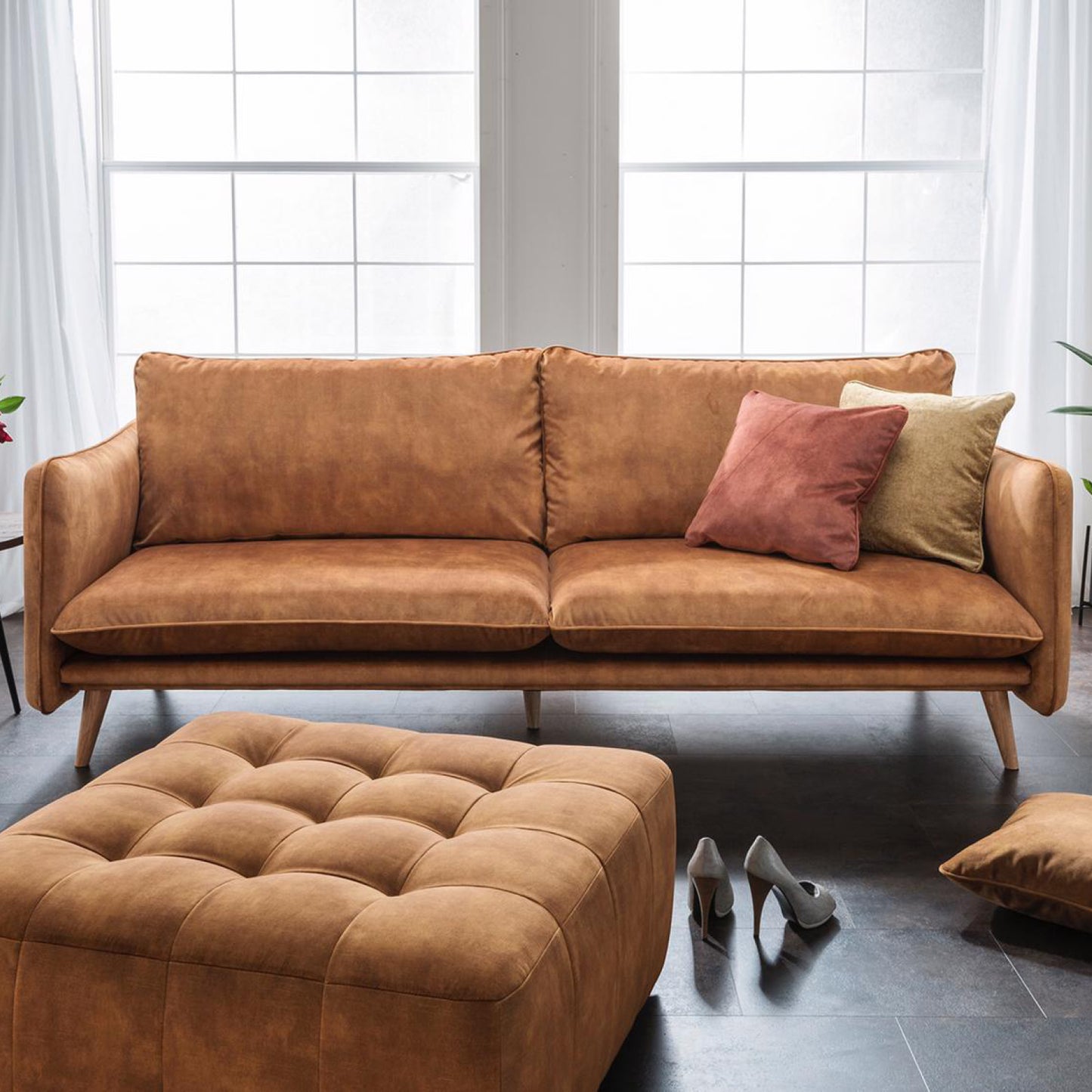 AMD Möbel Sofa aus hellbraunem Stoff 