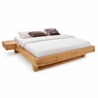 Holzbett aus Fichte mit Nachtkonsole (KI-generiert)