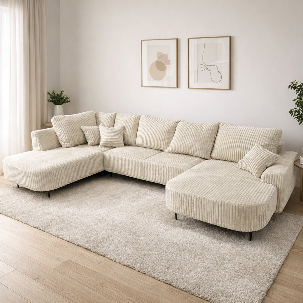 XXL Wohnlandschaft Mystery Breitcord beige – AMD Möbel