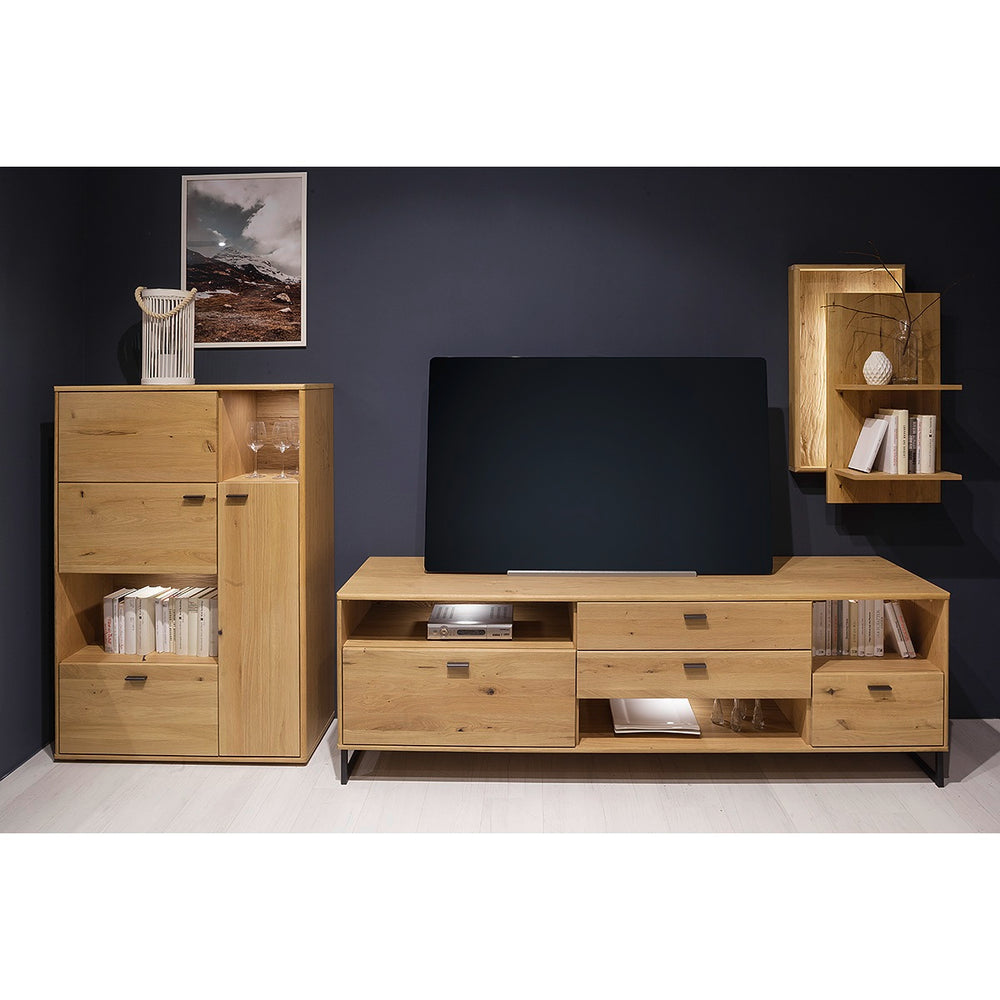 TV Wohnwand 3 tlg. Balkeneiche Bianco Front massiv - Bari
