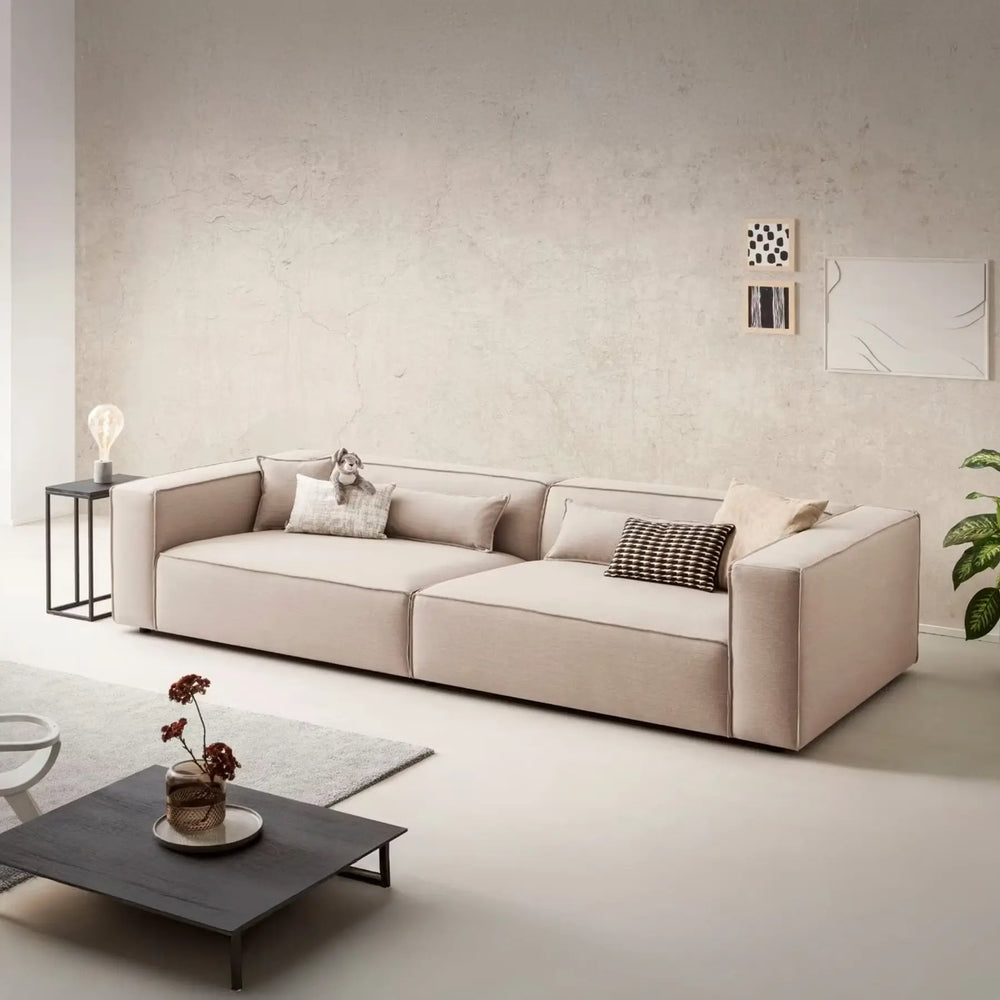 Big Sofa mit hellbeigen Webstoff-Bezug