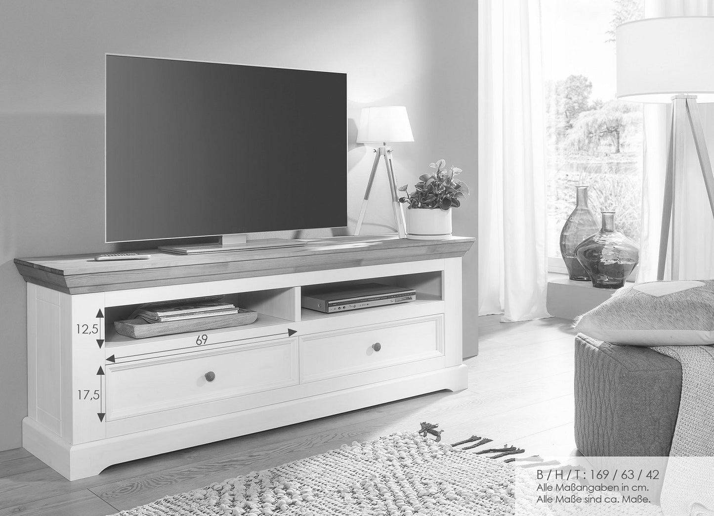 TV-Schrank Kiefer massiv weiß gewachst / natur - Tilda / AMD Möbel | AMD  MÖBEL | Drehtürenschränke