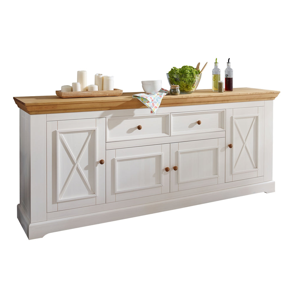 Sideboard Kiefer massiv weiß natur - Tilda