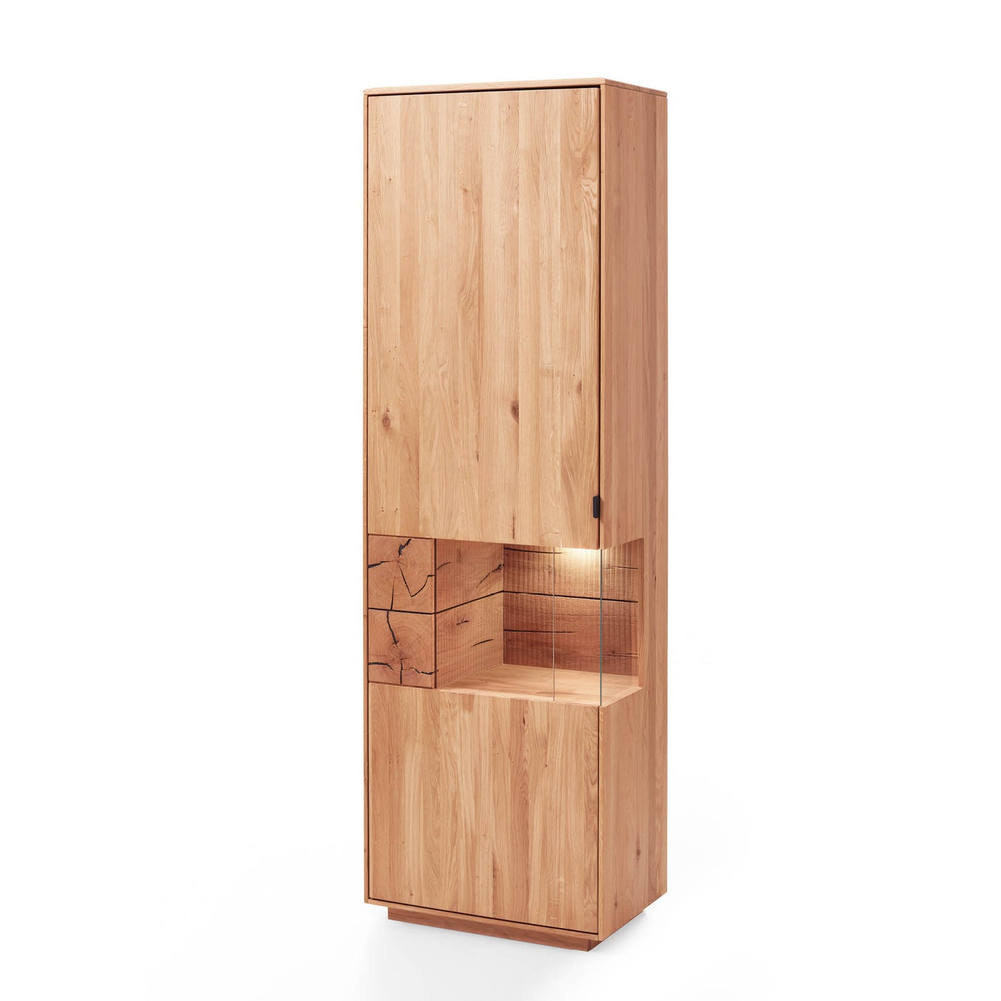 Vitrine Manufakt Wildeiche massiv mit Hirnholz-Applikation