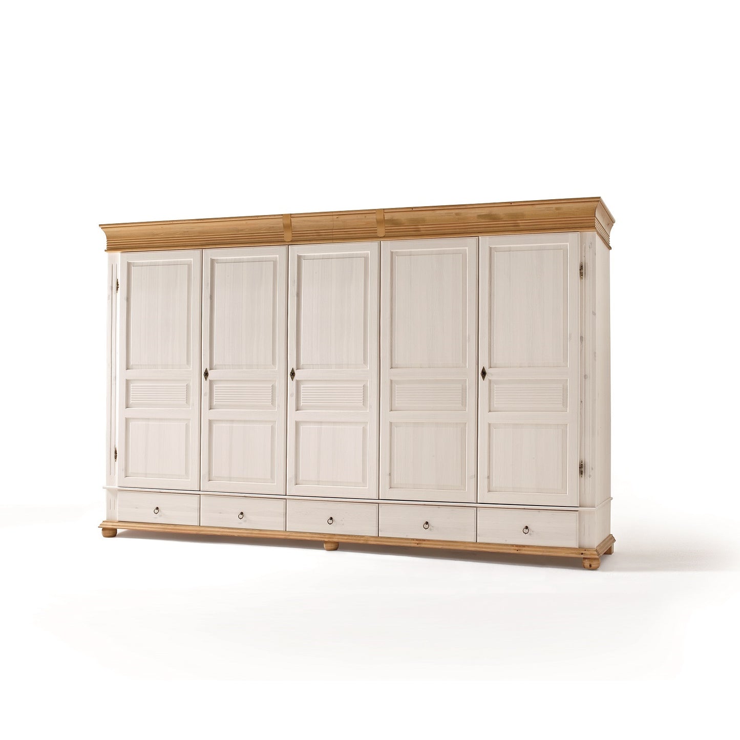 
                  
                    Kleiderschrank 5 trg. Kiefer massiv Landhausstil weiß antik Oslo
                  
                