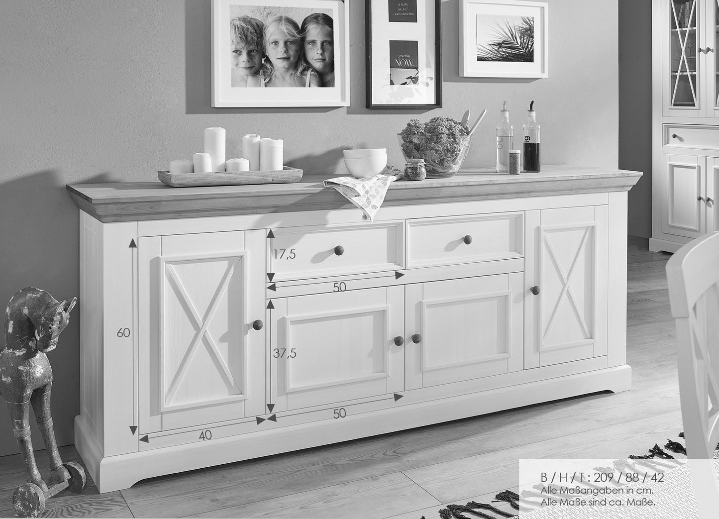 
                  
                    Sideboard Kiefer massiv weiß natur - Tilda
                  
                