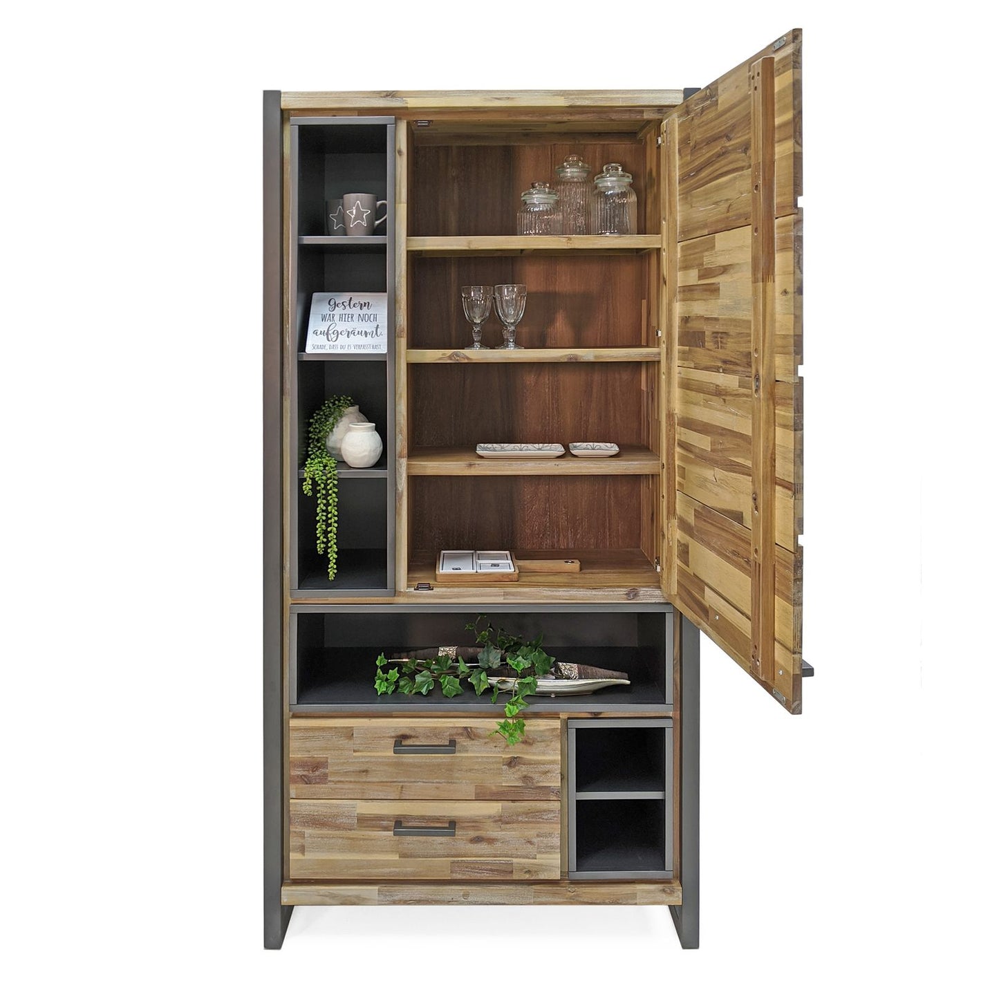 
                  
                    Vitrine Akazie massiv grau / Metallrahmen - Oliver
                  
                
