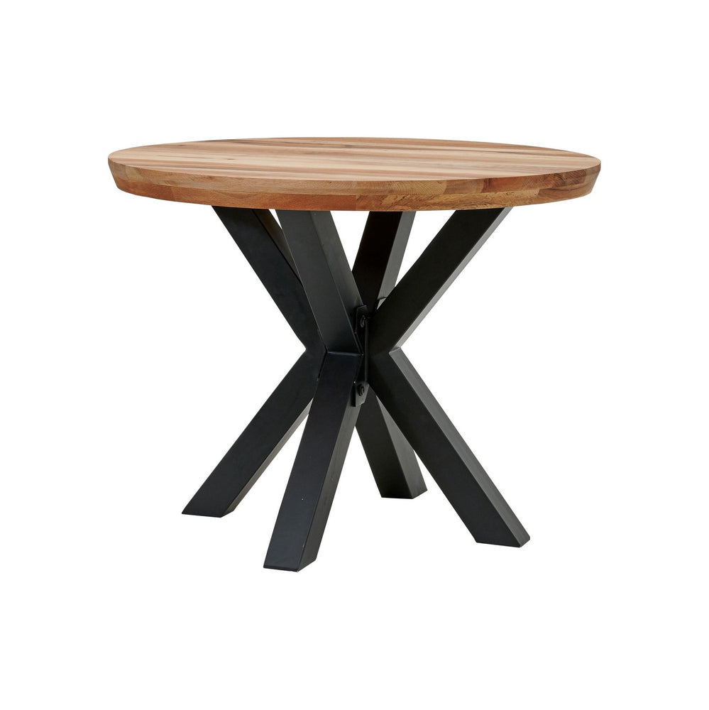 
                  
                    Esstisch 100 cm rund mit Schweizer Kante Wildeiche massiv / Metall Star
                  
                