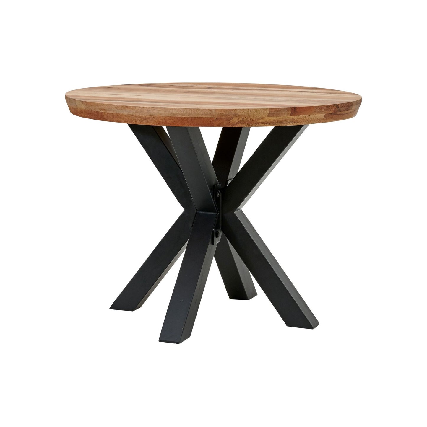
                  
                    Esstisch 100 cm rund mit Schweizer Kante Wildeiche massiv / Metall Star
                  
                