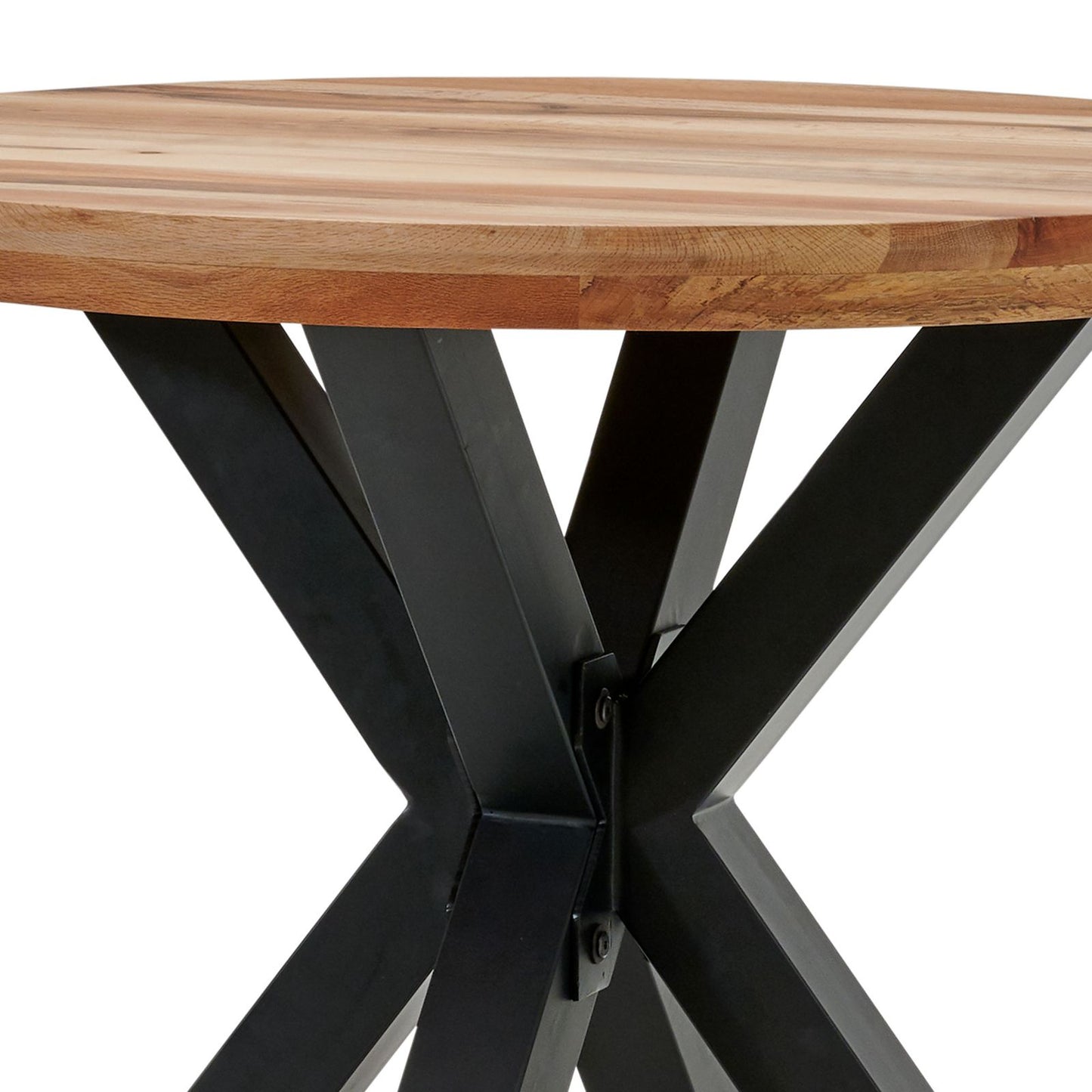
                  
                    Esstisch 100 cm rund mit Schweizer Kante Wildeiche massiv / Metall Star
                  
                