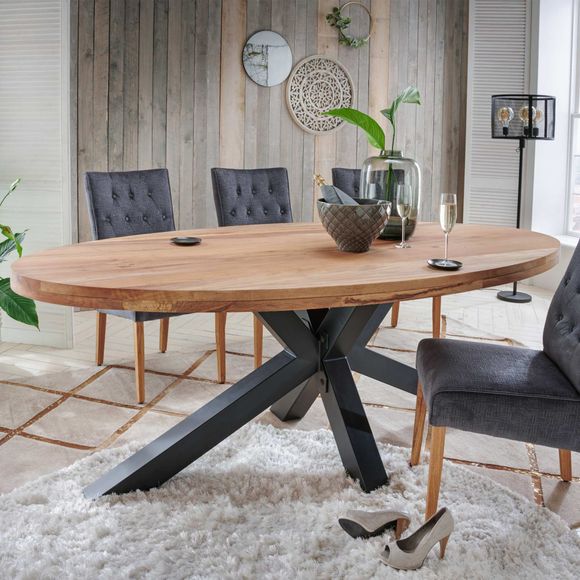 
                  
                    Esstisch oval 240 x 120 cm Eiche massiv / Metall - Star
                  
                