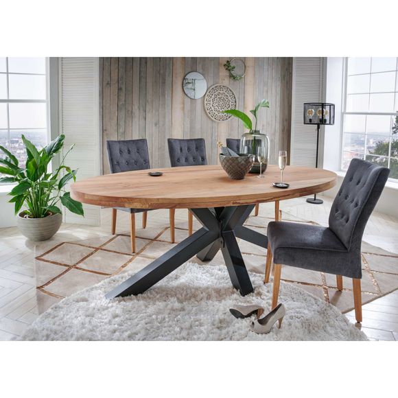 
                  
                    Esstisch oval 240 x 120 cm Eiche massiv / Metall - Star
                  
                