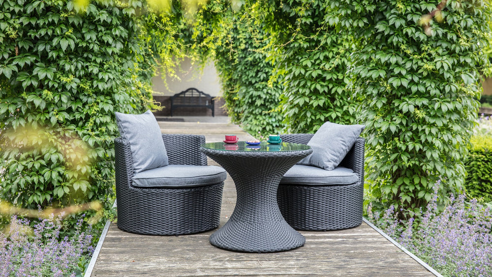 Lounge-Set 3 tlg. Polyrattan schwarz / grau - Ancona Black