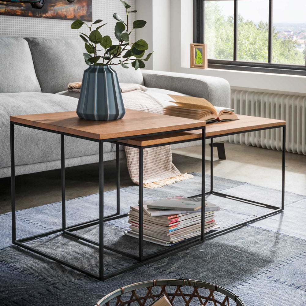 couchtisch-set 2 tlg. eiche / metall top-design - cube | amd mÖbel