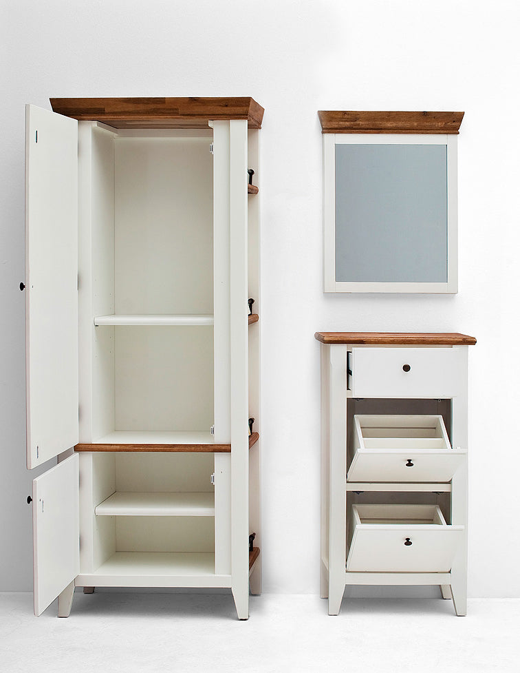 
                  
                    Garderobenschrank Akazie massiv / MDF weiß / natur - Malin
                  
                