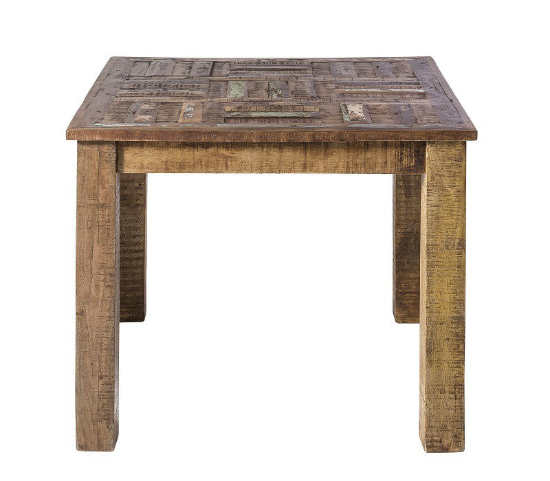 Esstisch 90 x 90 Altholz massiv recycelt multifarbig Ceylon